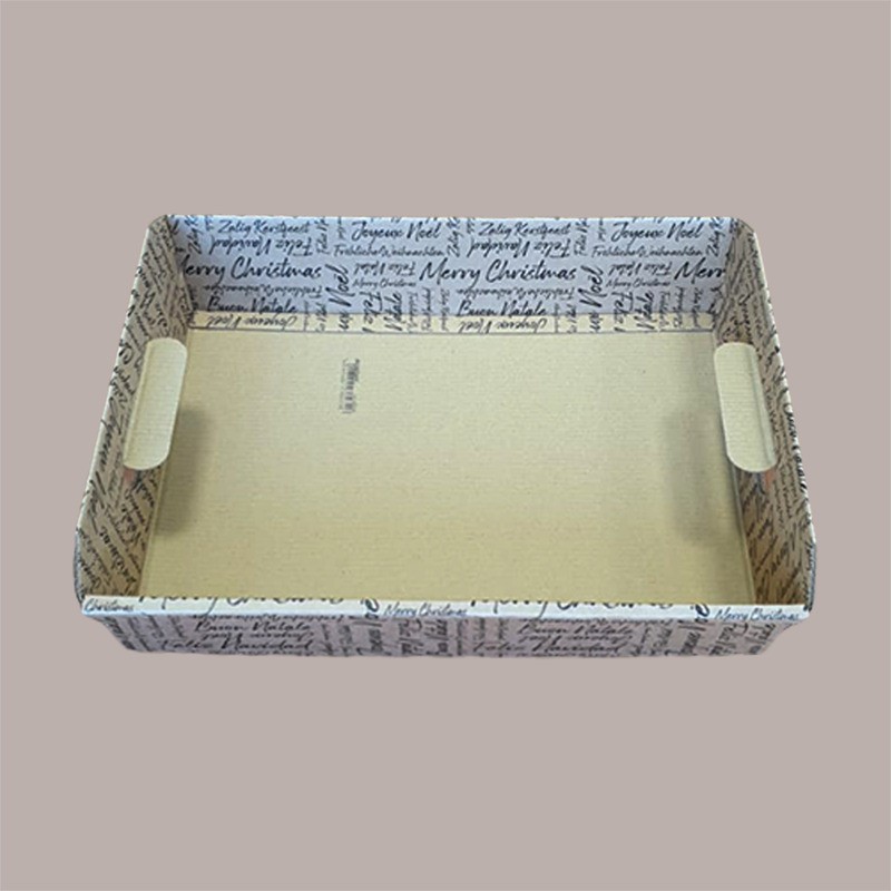 Cesto per Confezioni Regalo Natalizie in Cartoncino Marrone grafica Natale Words Rettangolare 400x300H120mm 10 Pz [074841bb]