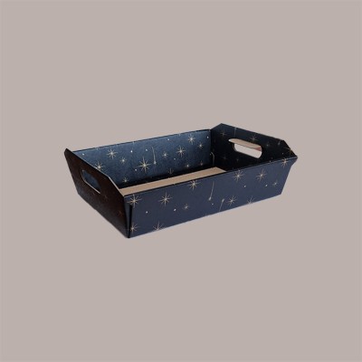 Cesto per Confezioni Regalo Natalizie in Cartoncino Nero grafica Stelle Oro Rettangolare Piccolo 310x220H90mm 10 Pz [49c724e7]