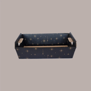 Cesto per Confezioni Regalo Natalizie in Cartoncino Nero grafica Stelle Oro Rettangolare Grande 400x300H120mm 10 Pz