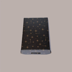 Cesto per Confezioni Regalo Natalizie in Cartoncino Nero grafica Stelle Oro Rettangolare Grande 400x300H120mm 10 Pz [c5620afb]