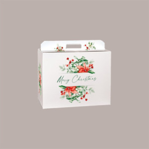 Scatola per Confezione Regalo Natale Porta Panettone Bottiglia Valigetta Grande Carta Bianco Merry Christmas 430x240H [2edf118c]