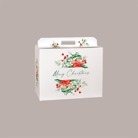 Scatola per Confezione Regalo Natale Porta Panettone Bottiglia Valigetta Grande Carta Bianco Merry Christmas 430x240H [2edf118c]