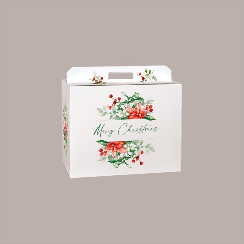 Scatola per Confezione Regalo Natale Porta Panettone Bottiglia Valigetta Grande Carta Bianco Merry Christmas 430x240H [2edf118c]