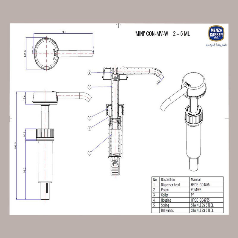 Dispenser Erogatore Dosatore con Pompa in Acciaio per Creme e Salse Menz&Gasser [a299bc05]