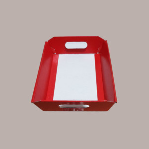 Cesto per Confezioni Regalo Natalizie in Cartoncino Rosso grafica effetto pelle Rettangolare Piccolo 310x220H90mm 10  [70340929]