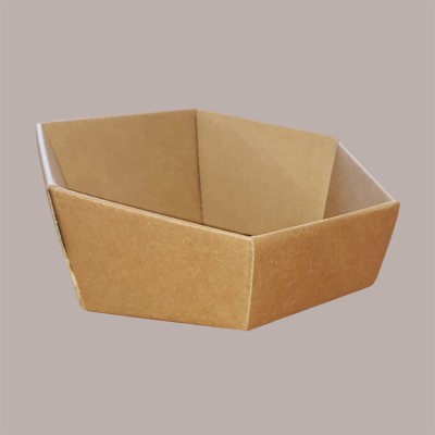 Cesto per Confezioni Natalizie Vassoio in Cartoncino Avana Liscio Esagonale Piccolo 200x170H70mm 10 Pz [f2f60604]