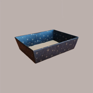 Cesto per Confezioni Natalizie Vassoio Conico in Cartoncino Nero grafica Stelle Oro rettangolare piccolo 290x210H80mm [7101be4d]