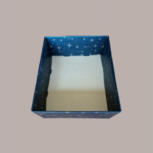 Cesto per Confezioni Natalizie Vassoio Conico in Cartoncino Nero grafica Stelle Oro rettangolare piccolo 290x210H80mm [a287737c]