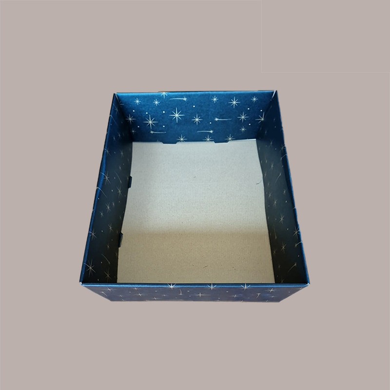Cesto per Confezioni Natalizie Vassoio Conico in Cartoncino Nero grafica Stelle Oro rettangolare grande 400x300H115mm [d2379cb2]