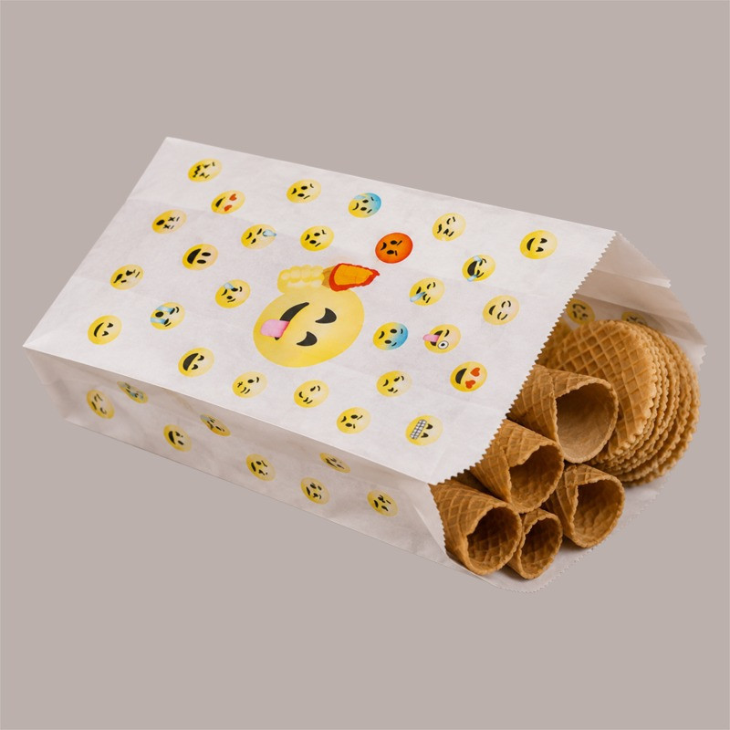 Sacchetto Carta Politenato Antigrasso grafica Gelato Emoticon Emoji 14+10x34cm 500 pezzi [5a709e47]