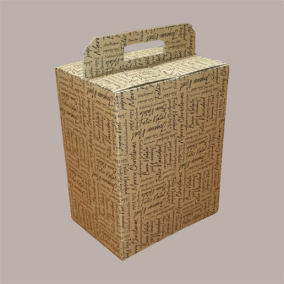 Scatola per Confezione Regalo Natale Porta Panettone Bottiglia Valigetta media Cartoncino Avana grafica Natale Words  [04cbec03]