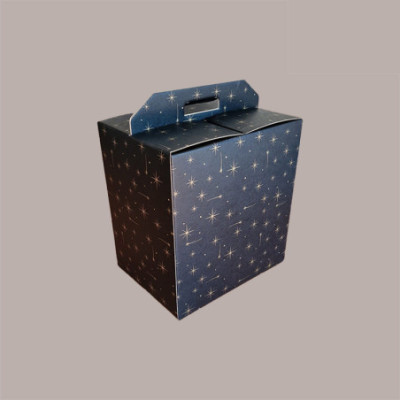 Scatola per Confezione Regalo Natale Porta Panettone Bottiglia Valigetta Grande Cartoncino Nero Grafica Stelle Oro 43 [57ece37b]