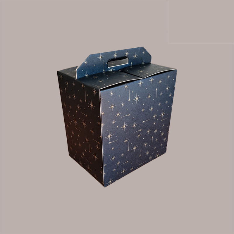 Scatola per Confezione Regalo Natale Porta Panettone Bottiglia Valigetta Piccola Cartoncino Nero grafica Stelle Oro 2 [3ed8fb4d]