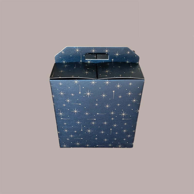 Scatola per Confezione Regalo Natale Porta Panettone Bottiglia Valigetta Piccola Cartoncino Nero grafica Stelle Oro 2 [e7feb840]