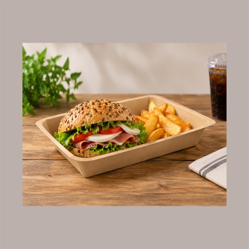 Vassoio per Alimenti in Carta Kraft Avana MT4 170x148H24 mm 100 Pz [2dafa3ab]