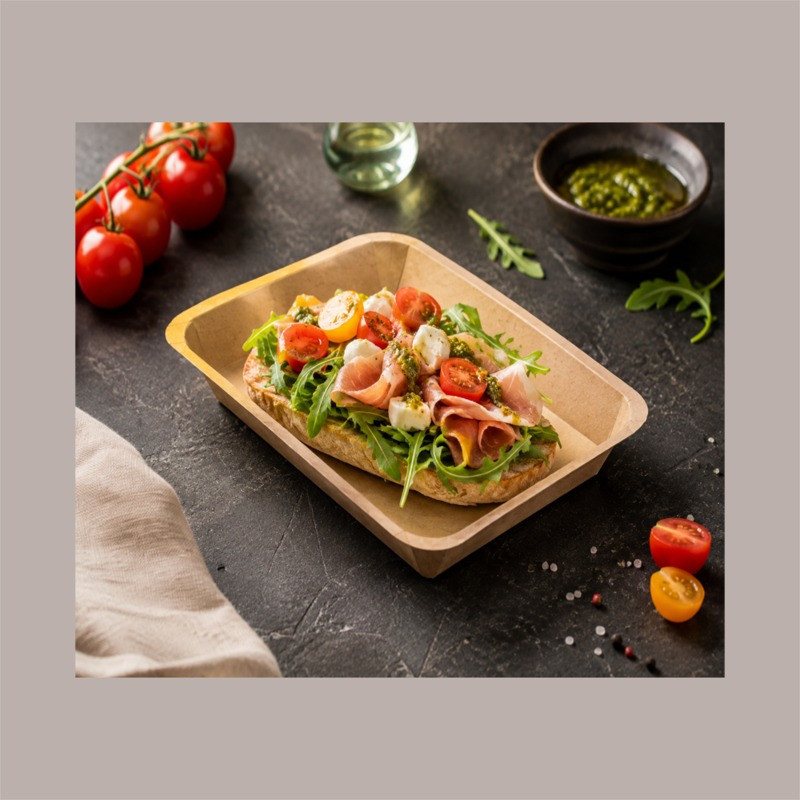 Vassoio per Alimenti in Carta Kraft Avana MT4 170x148H24 mm 100 Pz [28ffe4b5]