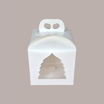 Scatola per Confezione Regalo Porta Panettone Alto in Cartoncino Bianco con Finestra PVC Albero 200x200H180mm 10 pezz [72fe7190]