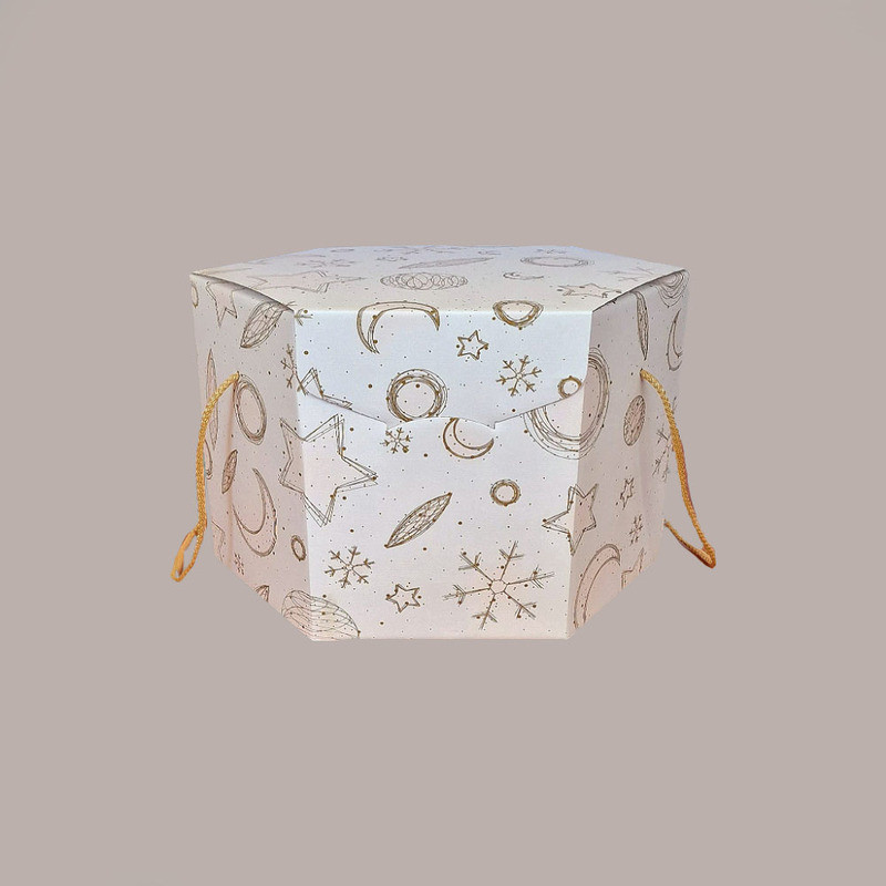 Scatola per Confezioni Regalo Porta Panettone Alto da 1 Kg Esagonale in Cartoncino grafica White Segreto con Cordini  [d7681b29]