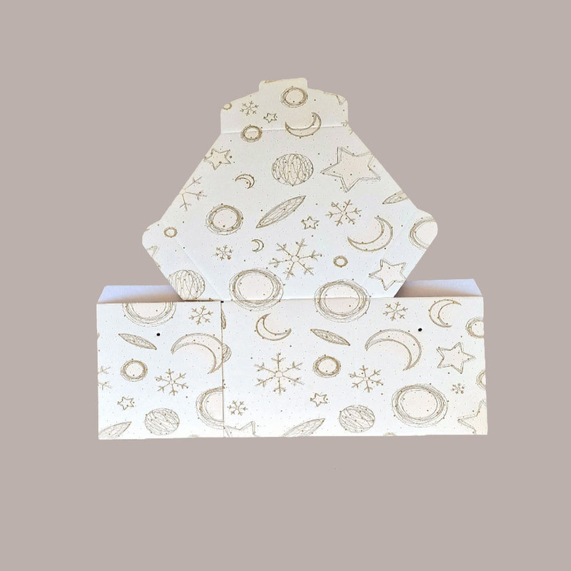 Scatola per Confezioni Regalo Porta Panettone Alto da 1 Kg Esagonale in Cartoncino grafica White Segreto con Cordini  [b9539920]