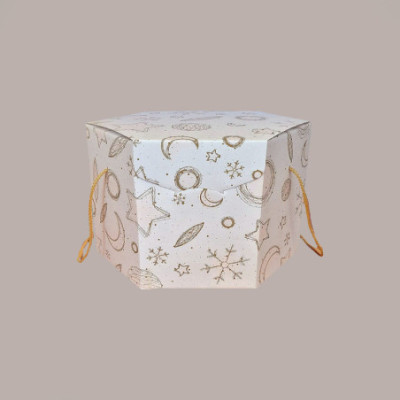 Scatola Porta Panettone Basso da 1 Kg Esagonale in Cartoncino grafica White Segreto con Cordini 245x245H180mm 5 pezzi [9cb608e1]