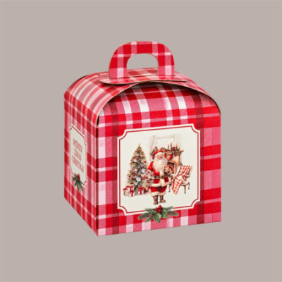 Scatola Porta Panettone Alto 1 Kg in Cartoncino Rosso con Grafica Babbo Natale 20x20x18 cm Confezione 10 Pz [2f0a3378]