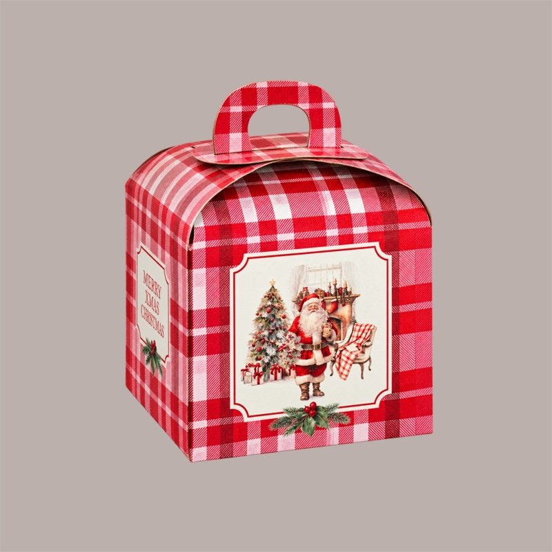 Scatola Porta Panettone Alto 1 Kg in Cartoncino Rosso con Grafica Babbo Natale 20x20x18 cm Confezione 10 Pz [2f0a3378]