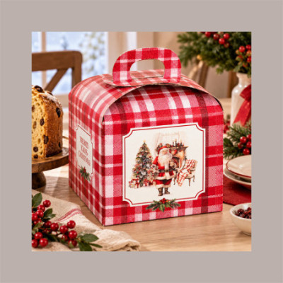 Scatola Porta Panettone Alto 1 Kg in Cartoncino Rosso con Grafica Babbo Natale 20x20x18 cm Confezione 10 Pz [9817f27c]