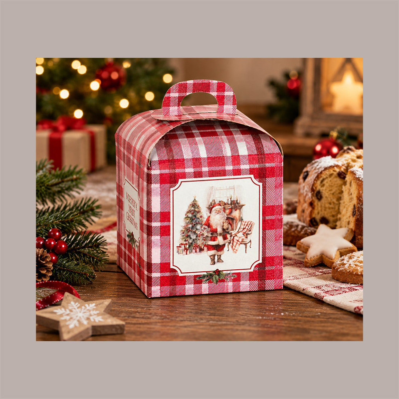 Scatola Porta Panettone Alto 1 Kg in Cartoncino Rosso con Grafica Babbo Natale 20x20x18 cm Confezione 10 Pz [f62c7075]