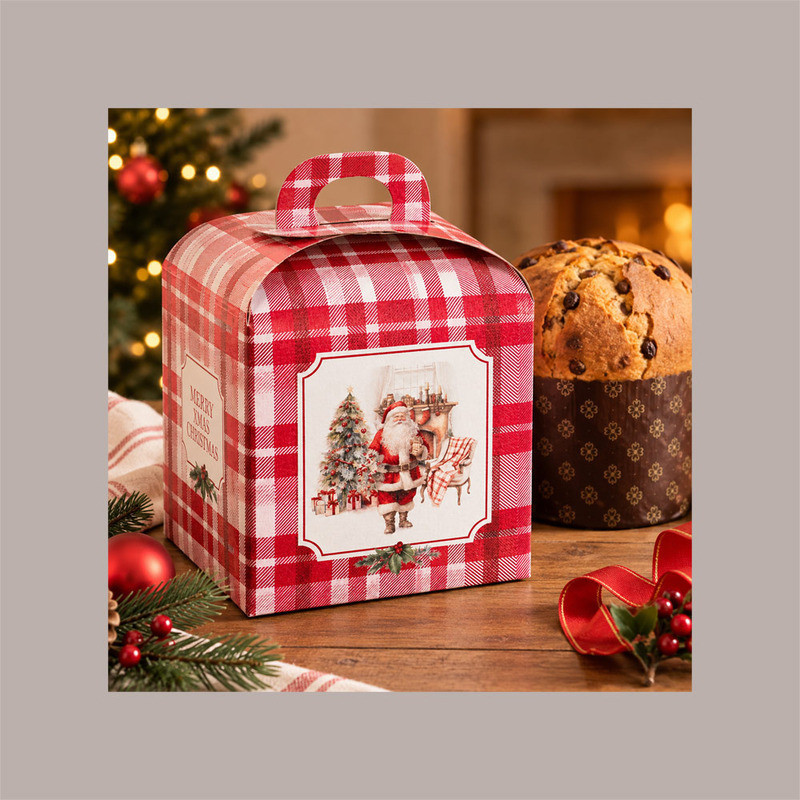Scatola Porta Panettone Alto 1 Kg in Cartoncino Rosso con Grafica Babbo Natale 20x20x18 cm Confezione 10 Pz [4b913f4d]