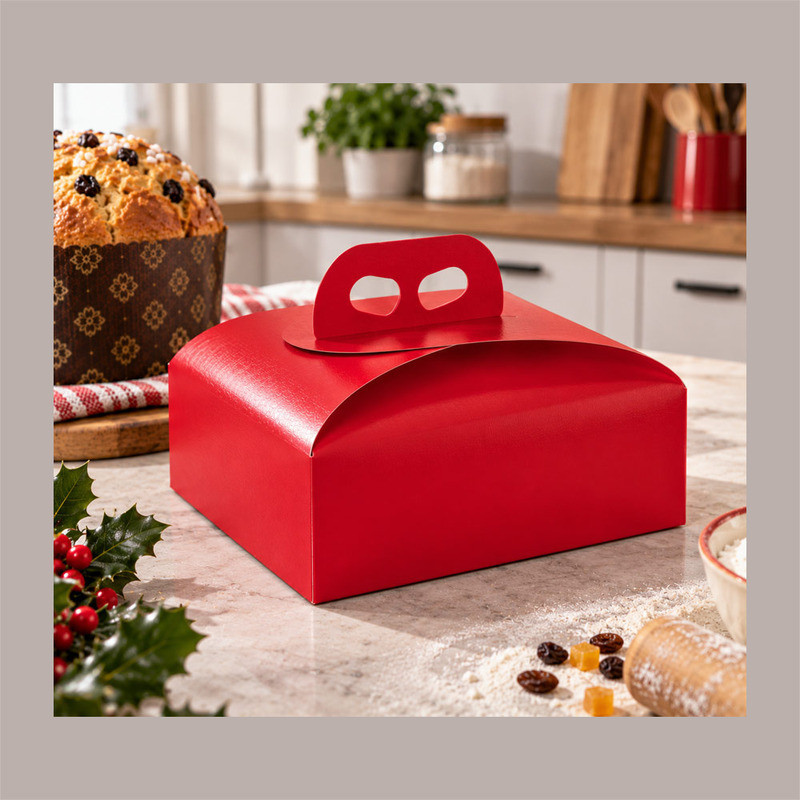 Scatola Porta Panettone Basso da 1 Kg in Cartoncino Seta Rosso 245x245x130 mm Confezione 10 Pz [cf6c30b2]