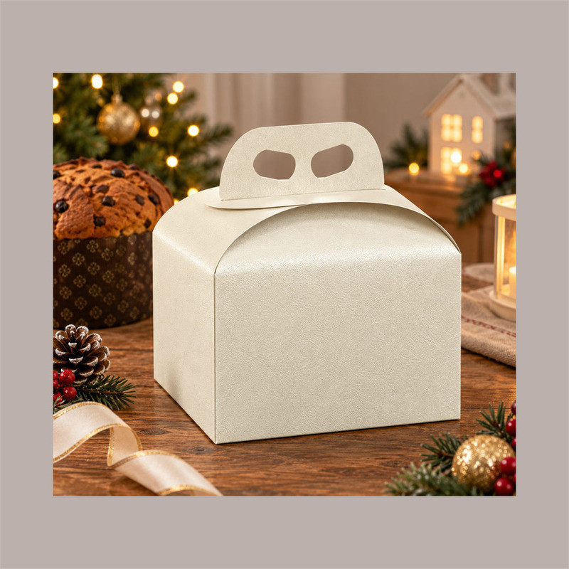 Scatola Porta Panettone Basso da 1 Kg in Cartoncino Bianco grafica effetto pelle 245x245x130mm 10 pezzi [a5cabecb]