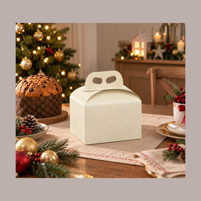 Scatola Porta Panettone Basso da 1 Kg in Cartoncino Bianco grafica effetto pelle 245x245x130mm 10 pezzi [12d77fcf]