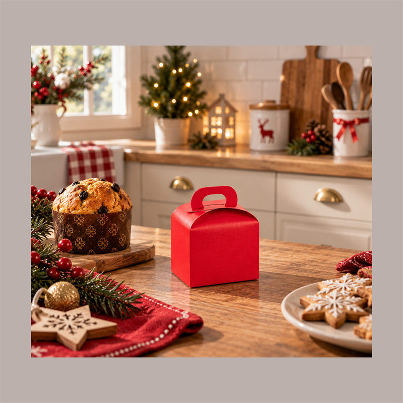Scatola Porta Panettone Piccolo da 100gr in Cartoncino Fibra Rosso 100x100H100mm 20 pezzi [762840b5]