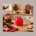 Scatola Porta Panettone Piccolo da 100gr in Cartoncino Fibra Rosso 100x100H100mm 20 pezzi [762840b5]
