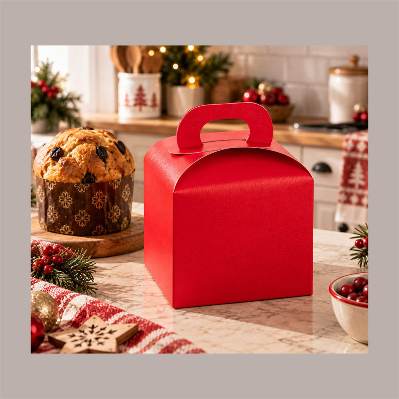 Scatola Porta Panettone Piccolo da 100gr in Cartoncino Fibra Rosso 100x100H100mm 20 pezzi [c13581b1]