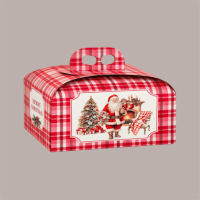 Scatola Porta Panettone Basso 1 Kg in Cartoncino Rosso con Grafica Babbo Natale 245x245H130 mm Confezione 10 Pz [d3c9e1b4]