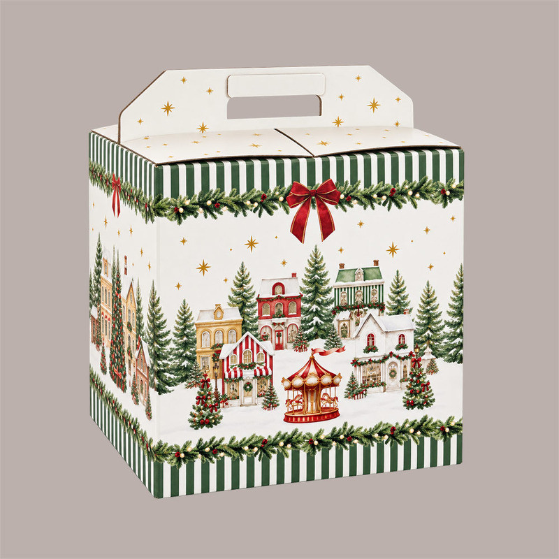Scatola per Confezione Regalo Natale Porta Panettone Bottiglia Valigetta Cartoncino grafica WINTER FOREST Verde  330x [6a9a22b2]