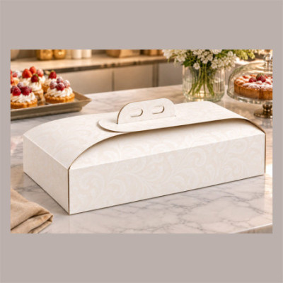 Scatola Porta Torta Gigante in Cartoncino Bianco Damasco 48x68H10 cm 5 Pezzi [0e3adc50]
