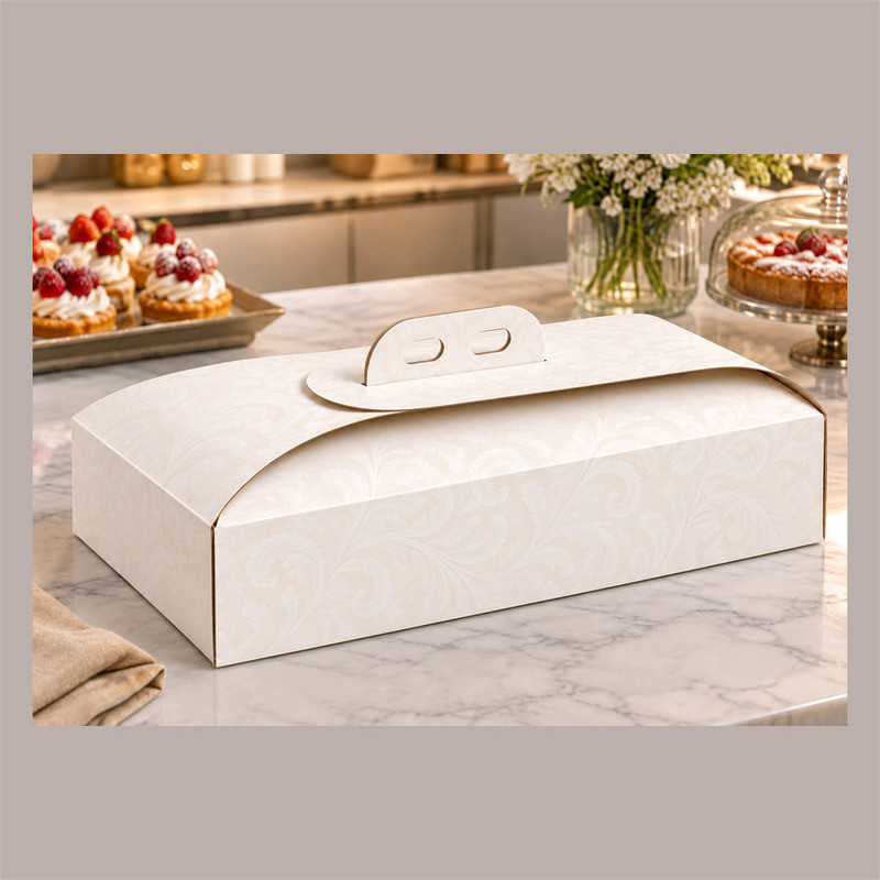 Scatola Porta Torta Gigante in Cartoncino Bianco Damasco 48x68H10 cm 5 Pezzi [0e3adc50]