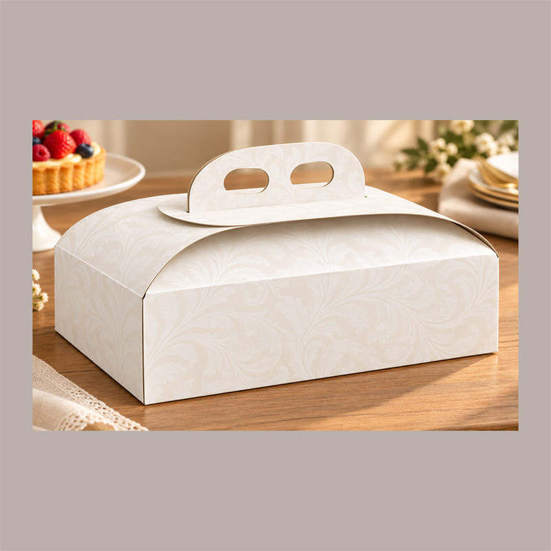 Scatola Porta Torta Rettangolare in Cartoncino Bianco Damasco 18x31H7 cm 10 Pezzi [3440101d]
