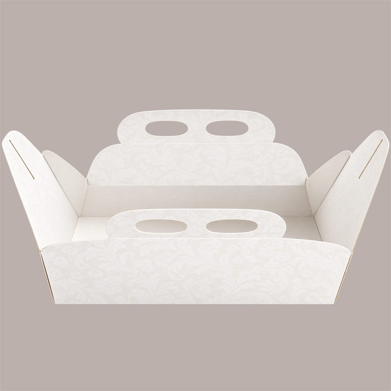 Scatola Porta Torta Rettangolare in Cartoncino Bianco Damasco 18x31H7 cm 10 Pezzi [31105703]