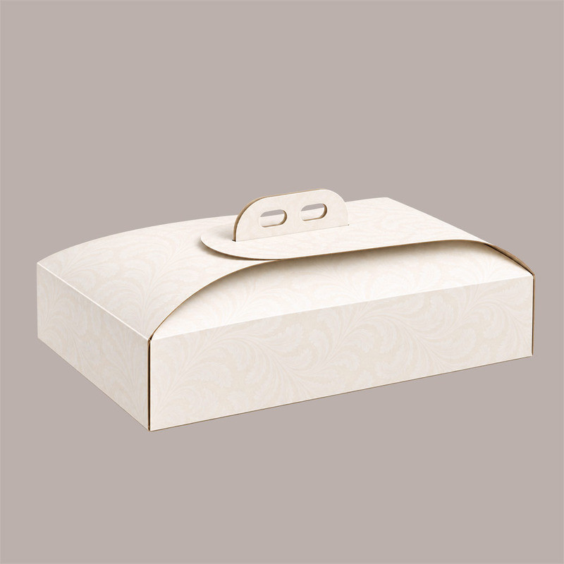 Scatola Porta Torta Rettangolare in Cartoncino Bianco Damascato 15x27xH7 cm 10 pezzi [977632e2]