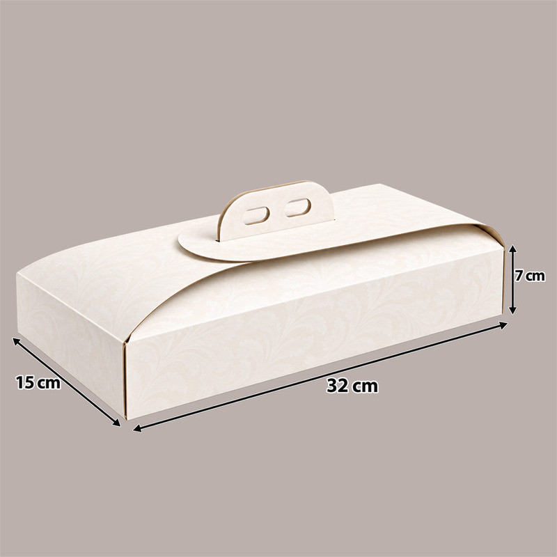 Scatola Porta Torta Rettangolare in Cartoncino Bianco Damascato 15x32xH7 cm 10 pezzi [d955f29b]