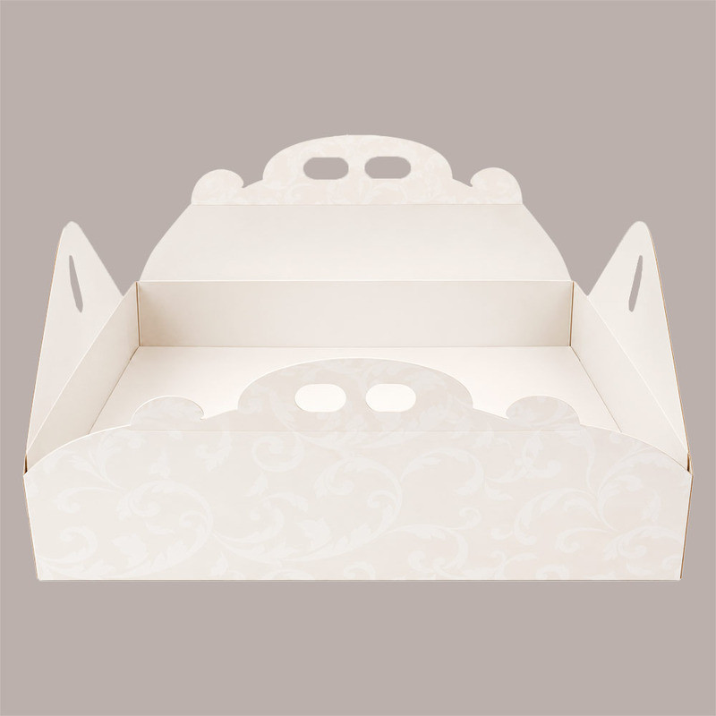 Scatola Porta Torta Rettangolare in Cartoncino Bianco Damascato 15x32xH7 cm 10 pezzi [742abda2]