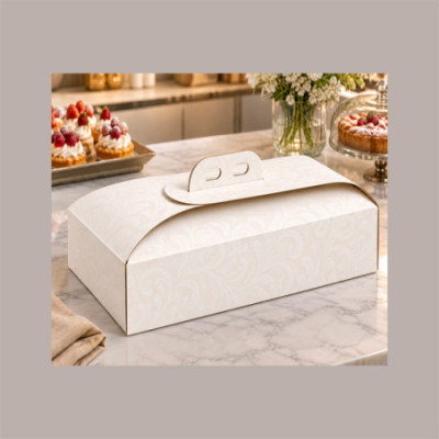 Scatola Porta Torta Rettangolare in Cartoncino Bianco Damasco 18x38xH7 cm 10 Pezzi [6bb5e02e]