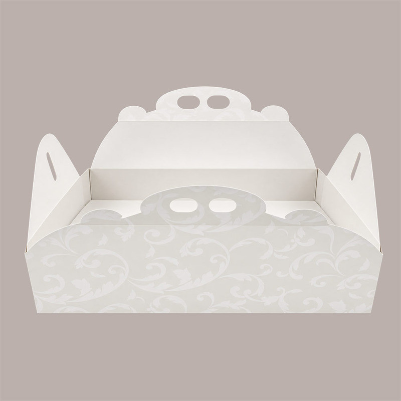 Scatola Porta Torta Rettangolare in Cartoncino Bianco Damasco 18x38xH7 cm 10 Pezzi [b293a323]