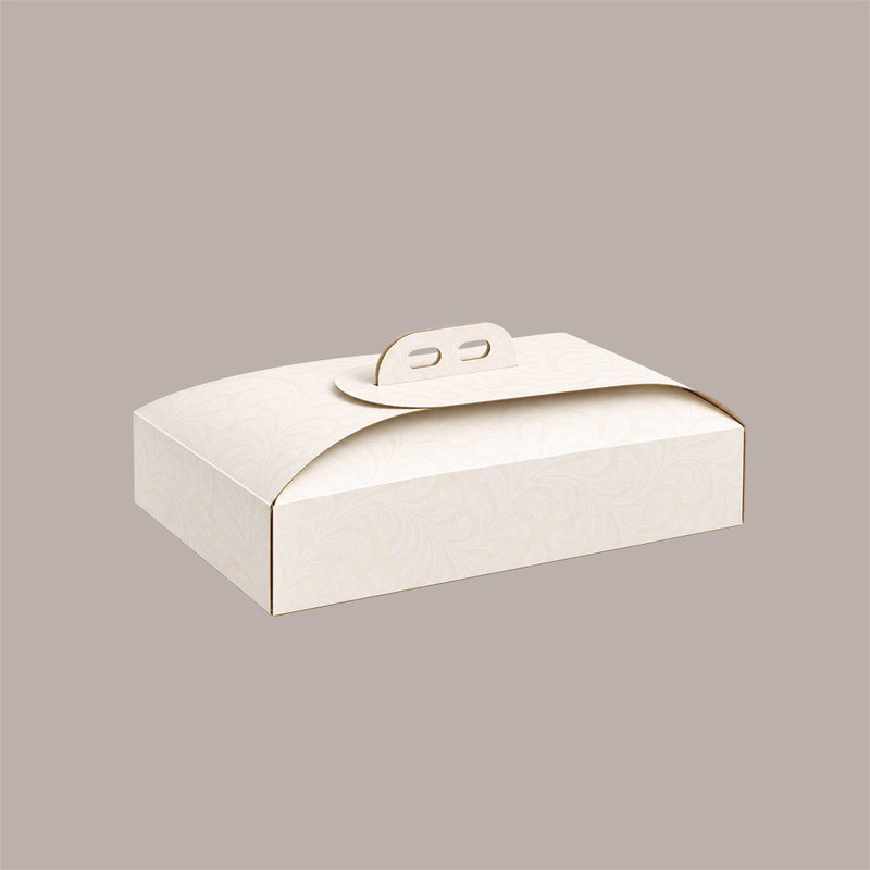 Scatola Porta Torta Rettangolare in Cartoncino Bianco Damasco 18x38xH7 cm 10 Pezzi [dca8212a]