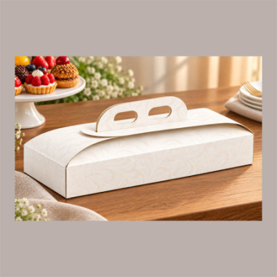 Scatola Rettangolare Porta Torta Bianco Damasco per Dolci e Pasticceria 17x41H7 cm 10 Pz [7cc9ad8a]