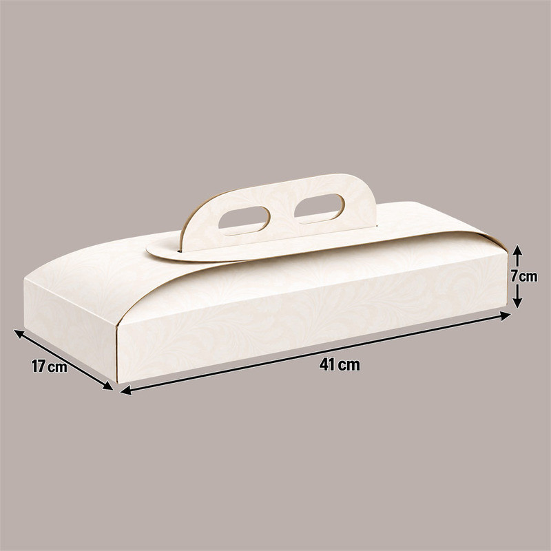 Scatola Rettangolare Porta Torta Bianco Damasco per Dolci e Pasticceria 17x41H7 cm 10 Pz [a5efee87]