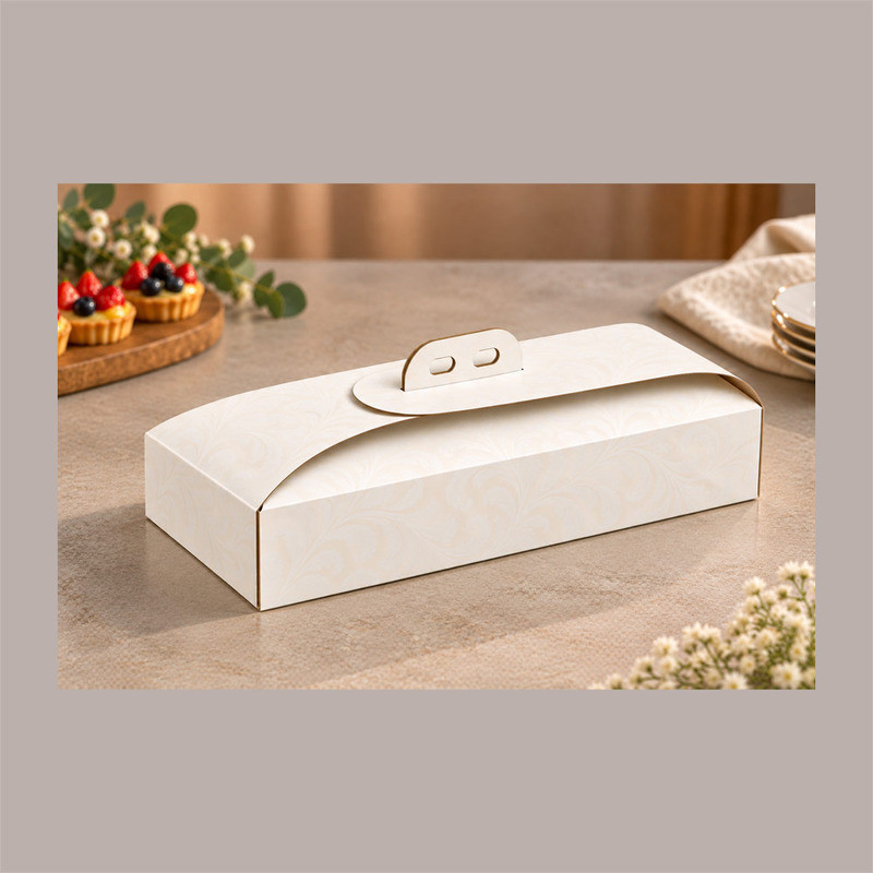 Scatola Porta Torta Rettangolare in Cartoncino Bianco Damascato 15x36xH7 cm 10 pezzi [8986d894]